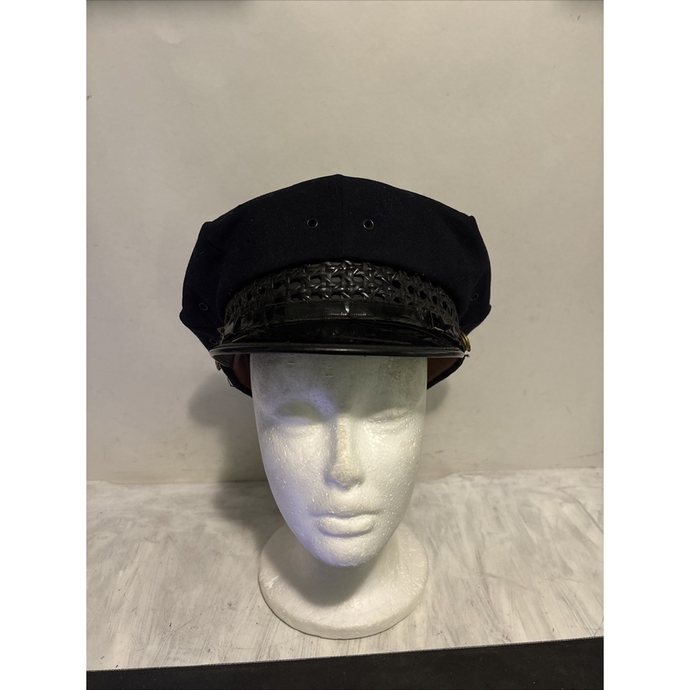 Vintage Police Hat Size 7 1/8 Wool 1940s 1950s Service Cap Worn Cracking Look